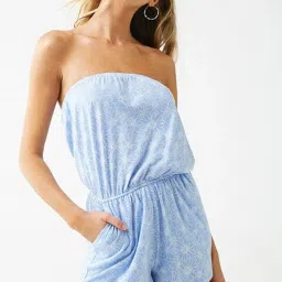 Forever 21 Purple & White Floral Print Tube Romper image 1