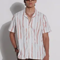 Showoff White Relaxed Fit Striped Shirt-image-80