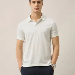 Arrow Off-White Cotton Regular Fit Geometric Polo T-Shirt image 4