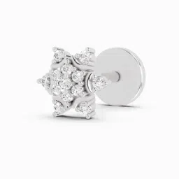 Sparkles 14K (585) White Gold Lab Grown Diamond 0.05 Ct Round Shape Snowflake Shine Nose Pin image 2