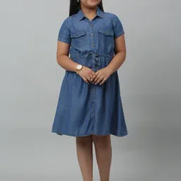 Cantabil Kids Indigo Solid Shirt Dress-image-39