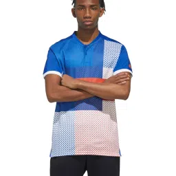 Adidas Blue & White Regular Fit Color Block T-Shirt image 1