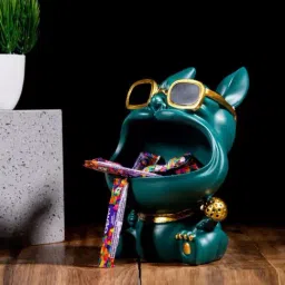 Smokey Cocktail Green Resin Tiny Bulldog Sculpture With Holding Storage-image-13