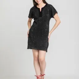 SHAYE Black Polyester Embellished Bodycon Dress-image-73