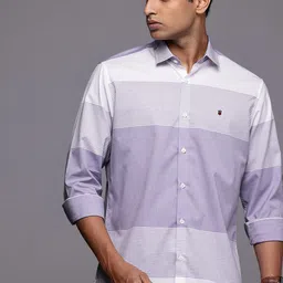 Louis Philippe Sport Slim Fit Horizontal Striped Pure Cotton Casual Shirt-image-3