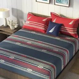 Nautica Bradford Red & Blue Cotton Printed 160 TC Bedsheet with 2 Pillow Covers-picture-15