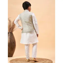 VASTRAMAY Boys White & Beige Self Full Sleeves Kurta Sets image 3