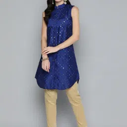 Jompers Blue Embroidered A Line Kurti-picture-12