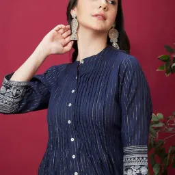 Globus Navy Cotton Striped Kurta-picture-15