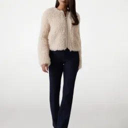 MARCIANO by GUESS Beige Polyester Solid Long Sleeves Jacket image 3