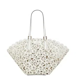 Aldo White Textured Medium Tote Handbag with Pouch-image-51