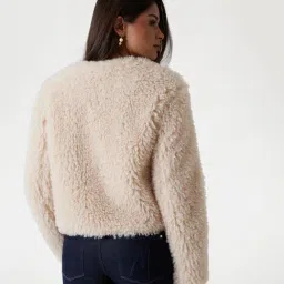 MARCIANO by GUESS Beige Polyester Solid Long Sleeves Jacket image 2