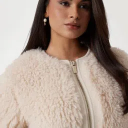 MARCIANO by GUESS Beige Polyester Solid Long Sleeves Jacket image 4