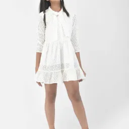 Crimsoune Club Kids White Self Design Dress-picture-35