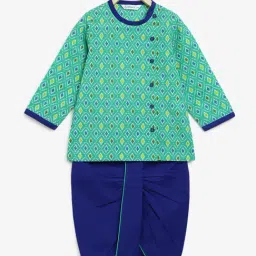 Campana Kids Teal & Royal Blue Printed Full Sleeves Kurta with Dhoti-picture-27