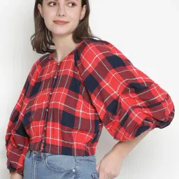 Oxolloxo Red Cotton Checks Top image 3