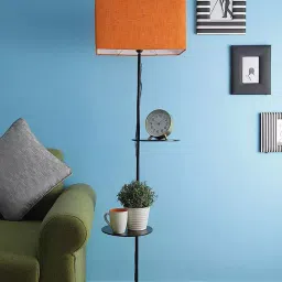 Sanded Edge Metal Orange Metal Floor Lamp with 2 Shelf for Living Room image 2