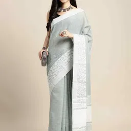 HERE&NOW Ethnic Motifs Pure Linen Handloom Saree image 4