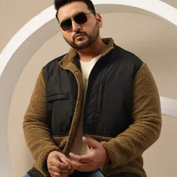 Sztori Plus Size Mock Collar Faux Fur Trim Tailored Jacket-image-85