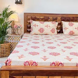 Urban Space Divine Tradition Bliss Maroon Cotton 144 TC Queen Bedsheet With Pillow Covers-image-88