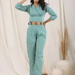 Rain and Rainbow Teal Pure Cotton Printed Top & Pant Set-image-3