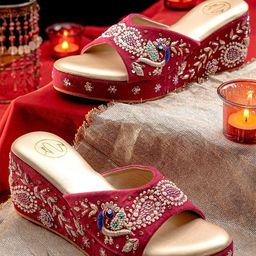 NR By Nidhi Rathi Women Embellished Velvet Ethnic Wedge Sandals-picture-39