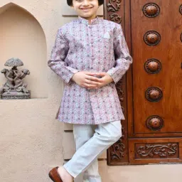 Ahhaaaa Kids Pink Embellished Full Sleeves Sherwani Set-image-33
