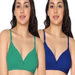 IN CARE Green & Blue Cotton T-Shirt Bras - Pack Of 2-image-79