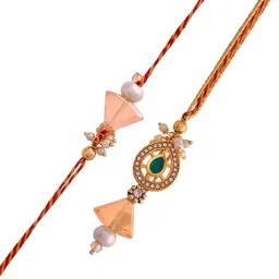 House of Pataudi Set Of 2 Beaded Rakhi With Roli Chawal & Greeting Card image 3