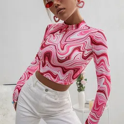 VANGULL Abstract Printed High Neck Crop Top image 5