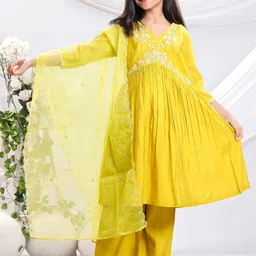 BAESD Girls Floral Embroidered Kurta with Palazzo & Dupatta-picture-58