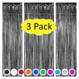 Bubble Trouble Black metallic fringe curtain (pack of 3) for party backdrop Black Pack of -3-picture-38