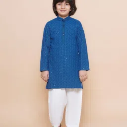 AJ Dezines Full Sleeves Seamless Sequin Embellished Chikankari Embroidered Kurta With Pyjama - Blue-picture-30