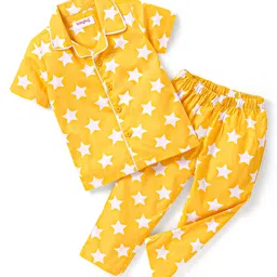 Babyhug Cotton Half Sleeves Night Suit With Stars Print - Yellow-picture-25