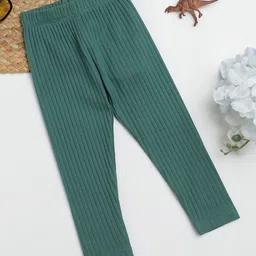 Milou Cotton Solid Bio Washed Ribbed Detailed Leggings - Green-picture-23