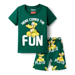 Babyhug Disney Single Jersey Knit Half Sleeve Shorts Night Suit With Pluto Graphic - Dark Green-picture-22