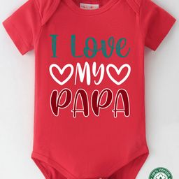 BLUSHES 100% Cotton Fathers Day Theme Half Sleeves I Love My Papa Text Printed Onesie - Red-picture-25