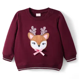 Babyhug Cotton Knit Full Sleeves Sweatshirt With Animal Embroidery & Sequin Detailing - Wine-picture-22