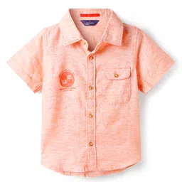 INFINITY Cotton Woven Half Sleeves 05 Number Printed Slub Shirt - Light Orange-picture-28