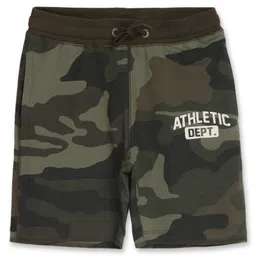 ALAN JONES Cotton Blend Knit Athletic Dept Text Printed Shorts - Khaki-picture-17