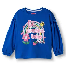 Babyhug 100% Cotton Knit Full Sleeves T-Shirt with Be Awesome Text Print - Royal Blue-picture-29