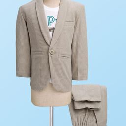 Rikidoos Full Sleeves Ribbed Blazer & Pant With Typography Printed Tee Set - Grey & White-picture-26