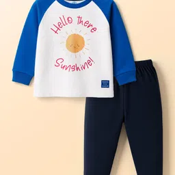 Zero Interlock Knit Full Raglan Sleeves T-Shirt & Joggers Set with Hello There Sunshine Print - Navy Blue & Royal Blue-picture-25