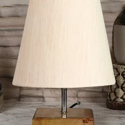 Devansh Cotton Square Natural Wood Table Lamp - Off White image 2