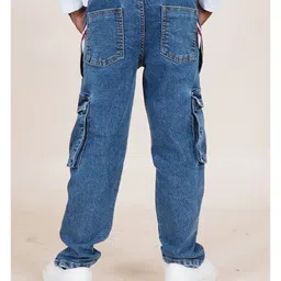 Kiddopanti Denim Solid Jeans With Cargo Pockets - Blue image 3