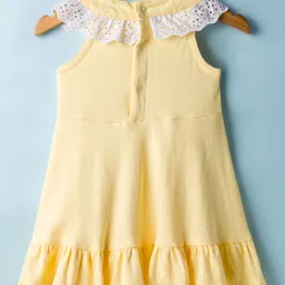 ToffyHouse Interlock Knit Sleeveless Solid Color Frock with Schiffli Detailing - Light Yellow image 2