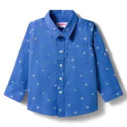 Babyhug Cotton Woven Full Sleeves Shirt with Ship Print - Blue image 2