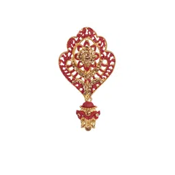 JIYANSHI FASHION Gold-Plated Stone-Studded & Beaded Layered Necklace With Brooch image 4