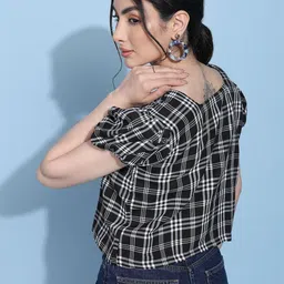 Moda Rapido Checked Puff Sleeve Top image 5