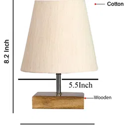 Devansh Cotton Square Natural Wood Table Lamp - Off White image 3